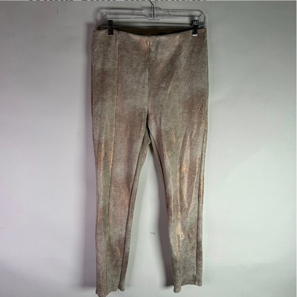 Anthropologie Gold Metallic Foil Pull On Leggings Trousers Size 31 - Picture 1 of 4